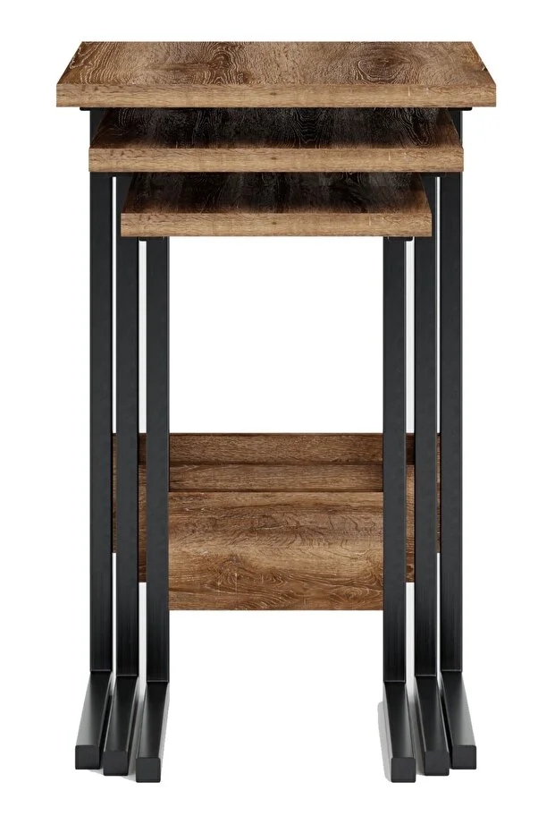 Zg3 Metal Ayaklı 3'lü Zigon Sehpa - Ceviz